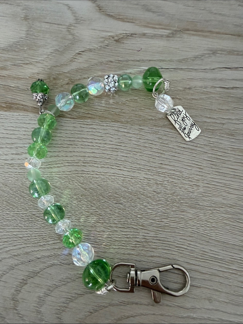 Green Beaded Phone Charm/Keychain with Silver Charm